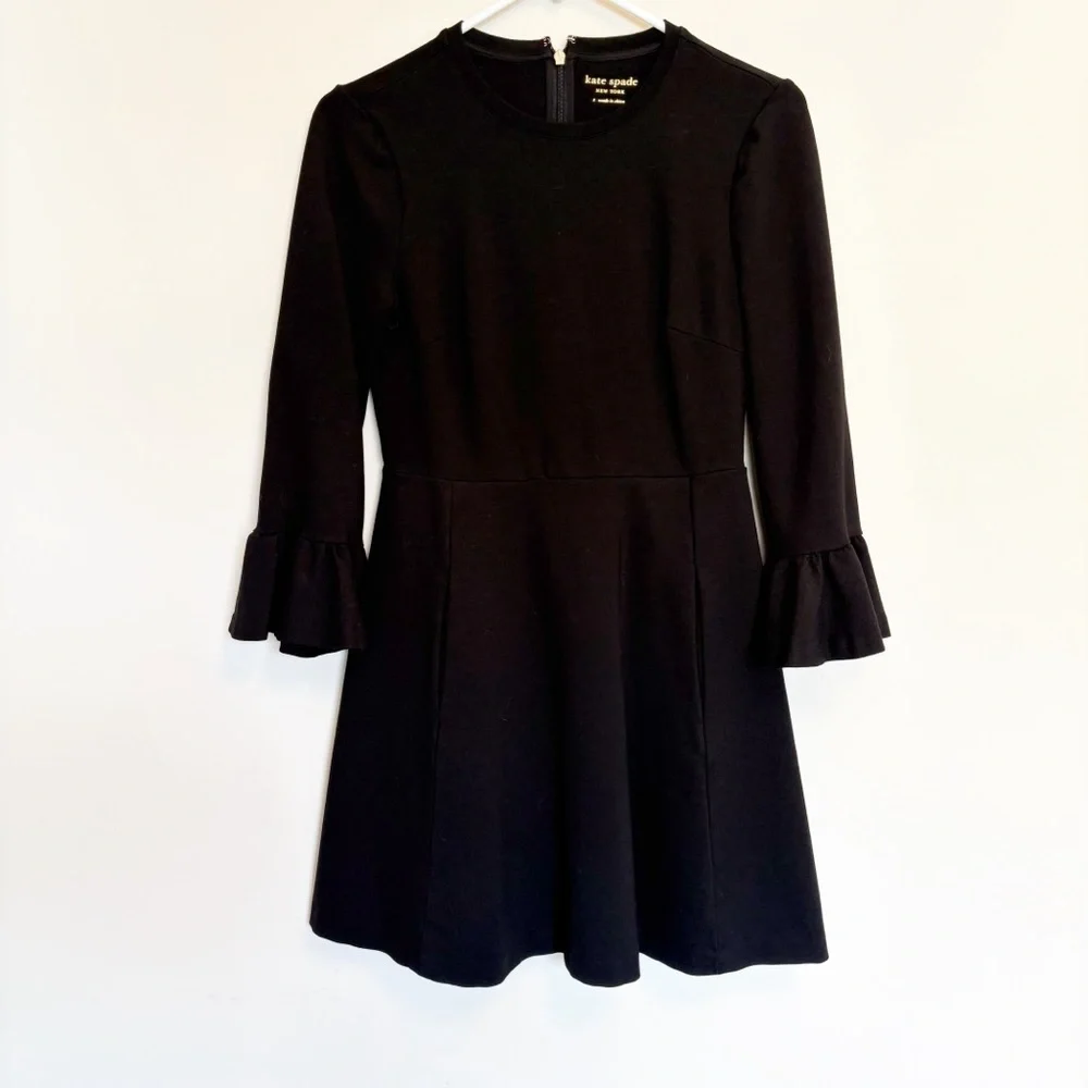 Kate Spade Black Fit & Flare Mini Dress with Bell Sleeves Size Small